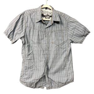 Projek Raw Men's Shirt Sz L Gray Plaid Button Down Short Sleeve Collared Casual